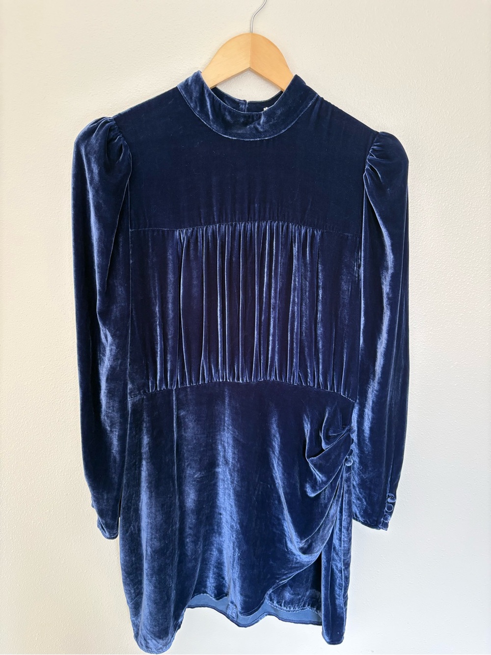 Reformation Velvet High-Neck Long Sleeve Dress in Navy